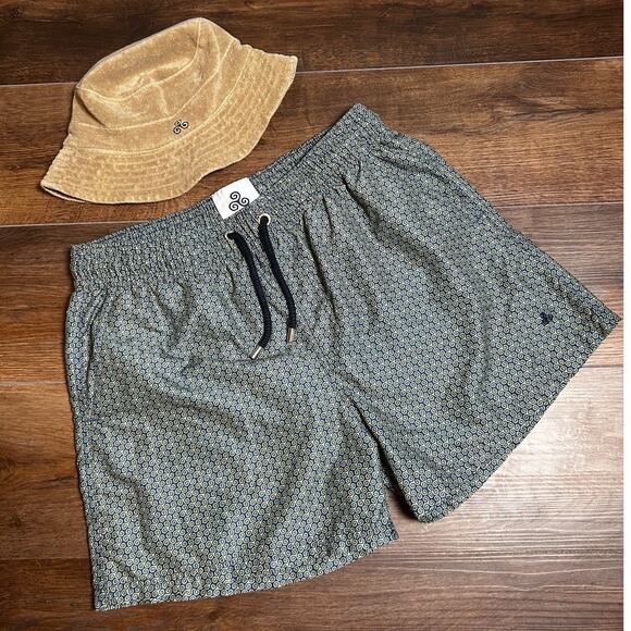 ORIGEN MAN Men's Bucket Hat with Navy/Yellow /Logo pattern Swim Shorts Set - Picture 1 of 10